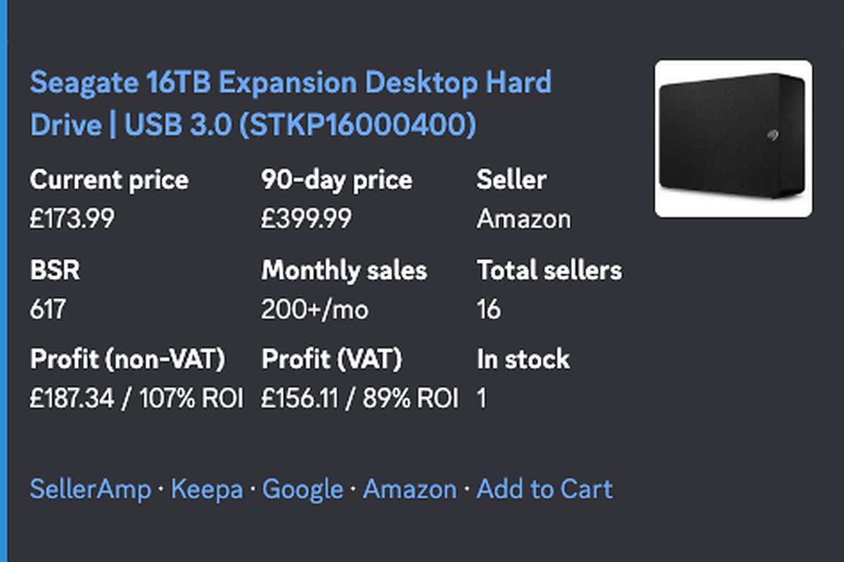 A live deal monitor alert in the Surge FBA Discord